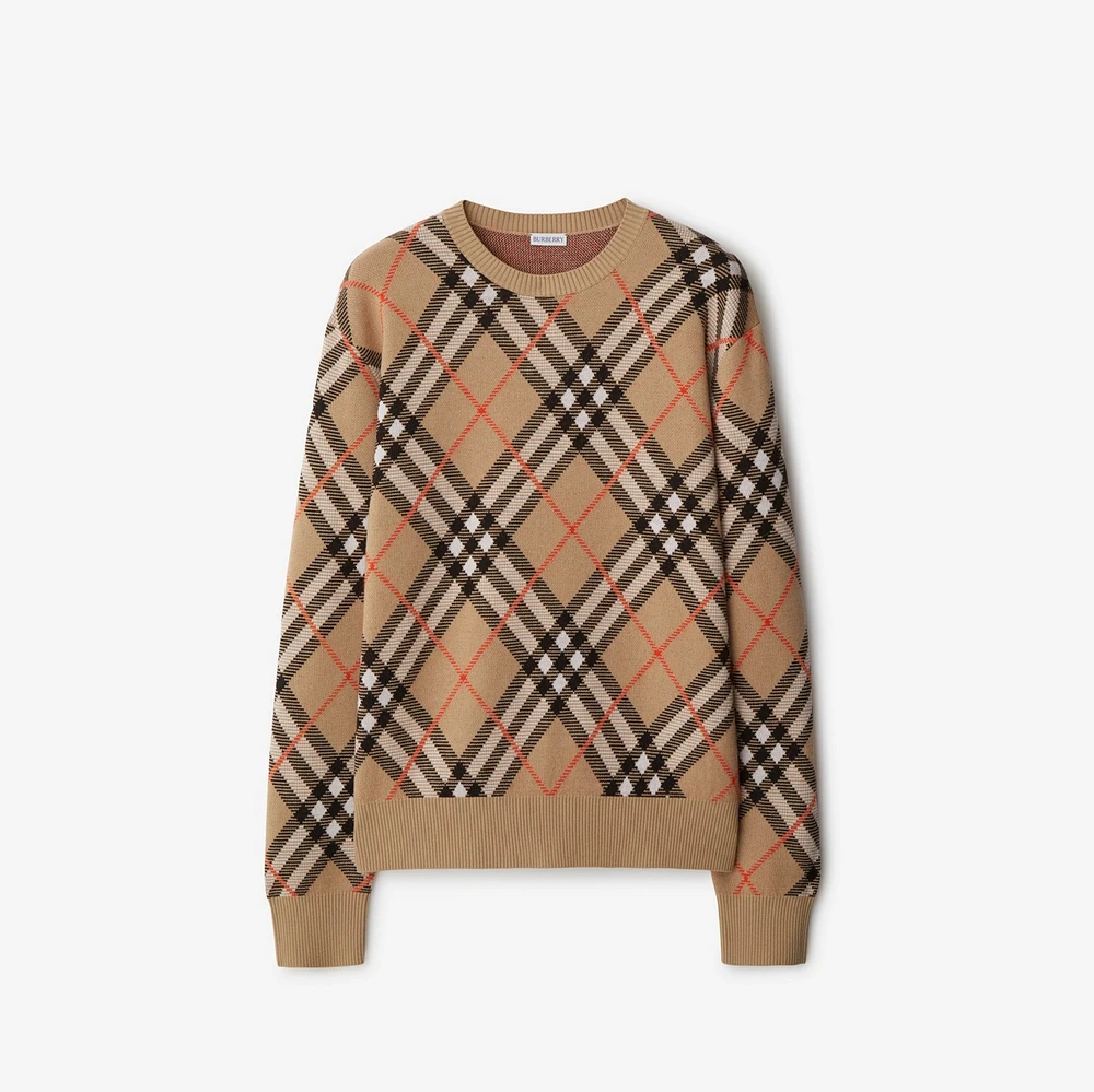 Check Wool Mohair Blend Sweater in Sand - Women, Nylon | Burberry® Official