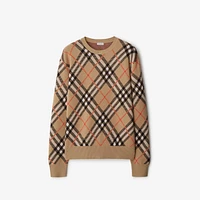 Check Wool Mohair Blend Sweater in Sand - Women, Nylon | Burberry® Official