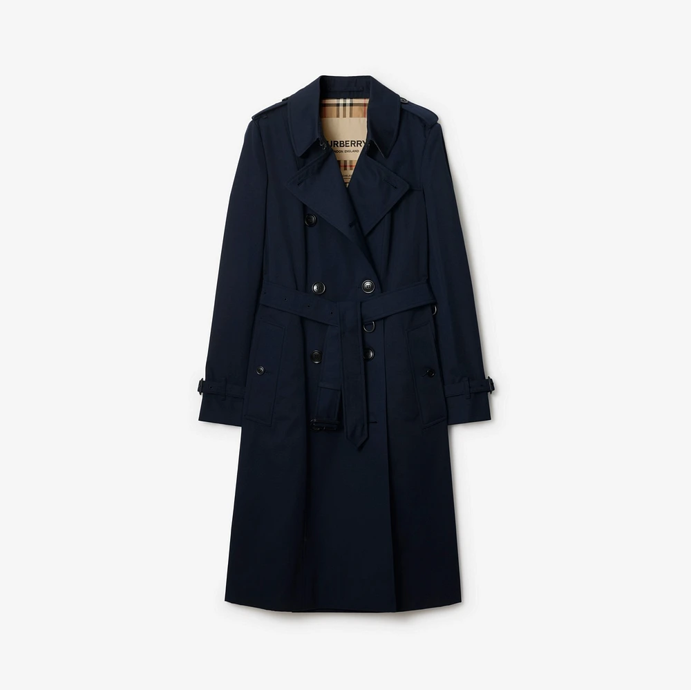 Long Chelsea Heritage Trench Coat in Coal blue - Women, Cotton Gabardine | Burberry® Official