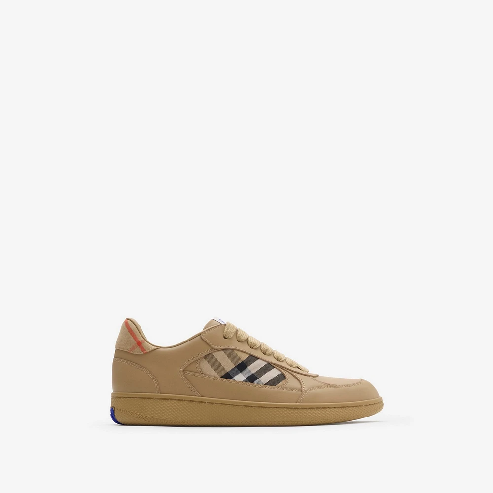 Leather and Check Terrace Sneakers in Sand/sand - Men | Burberry® Official
