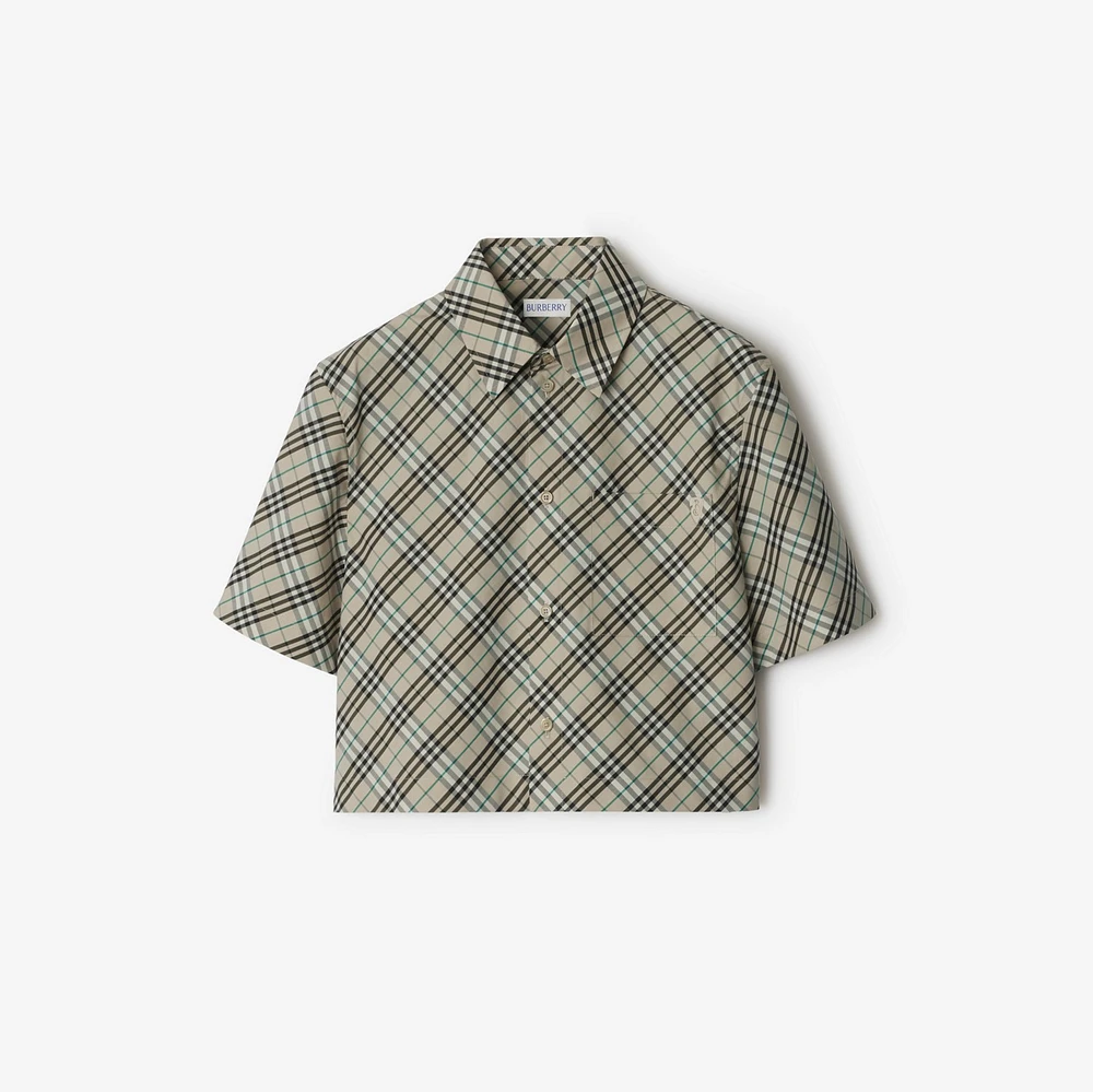 Cropped Check Cotton Shirt in Husk - Women | Burberry® Official