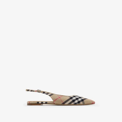 Check Dame Slingback Ballerinas​ in Sand - Women, Linen | Burberry® Official