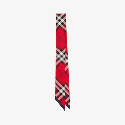 Skinny Check Silk Scarf in Scarlet | Burberry® Official