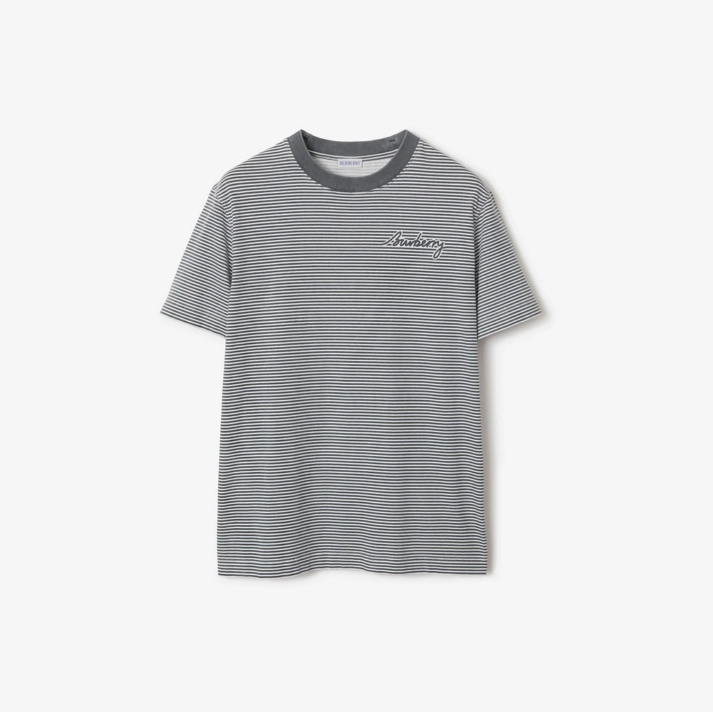 Striped Cotton T-shirt in Magnet - Men | Burberry® Official