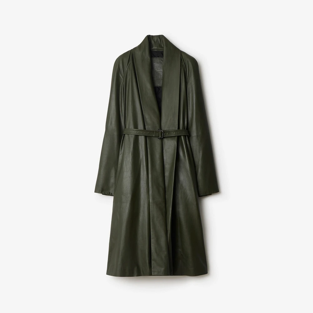 Leather Wrap Coat in Shale - Women | Burberry® Official