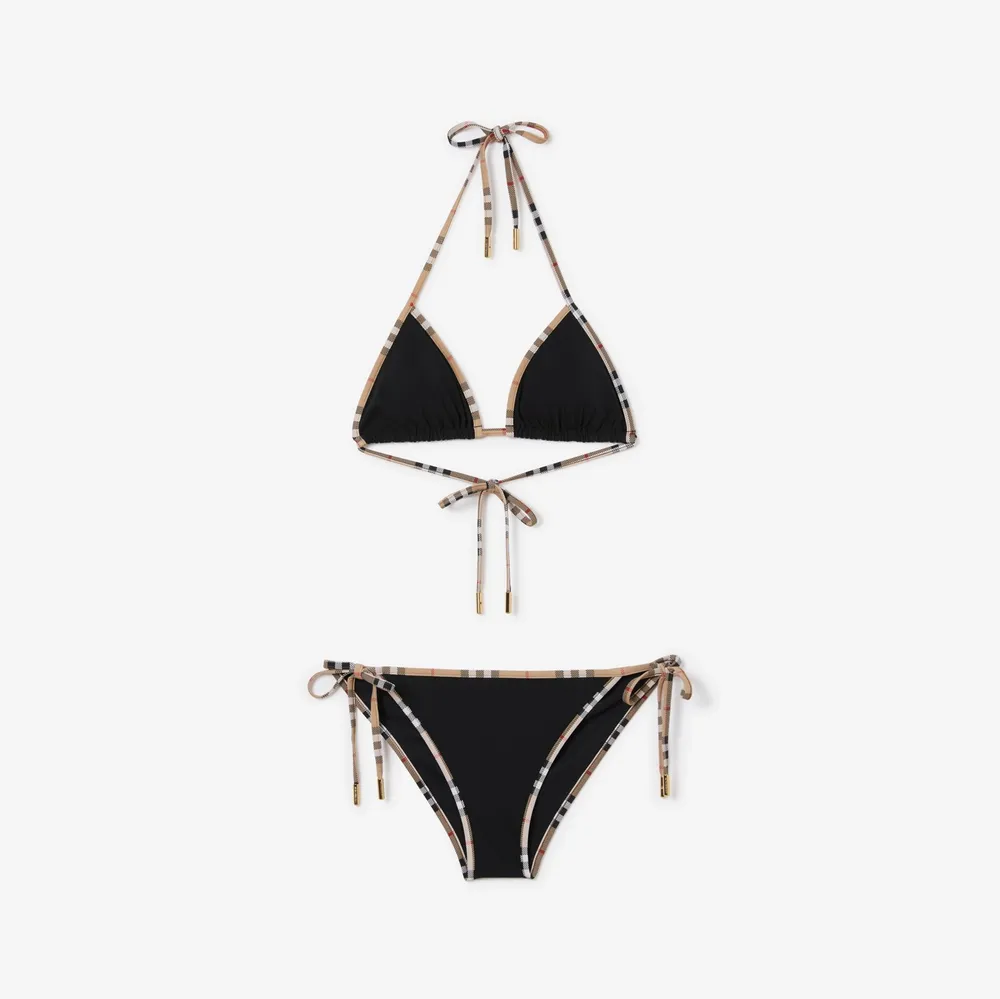 Check Trim Bikini in Black - Women, Nylon | Burberry® Official