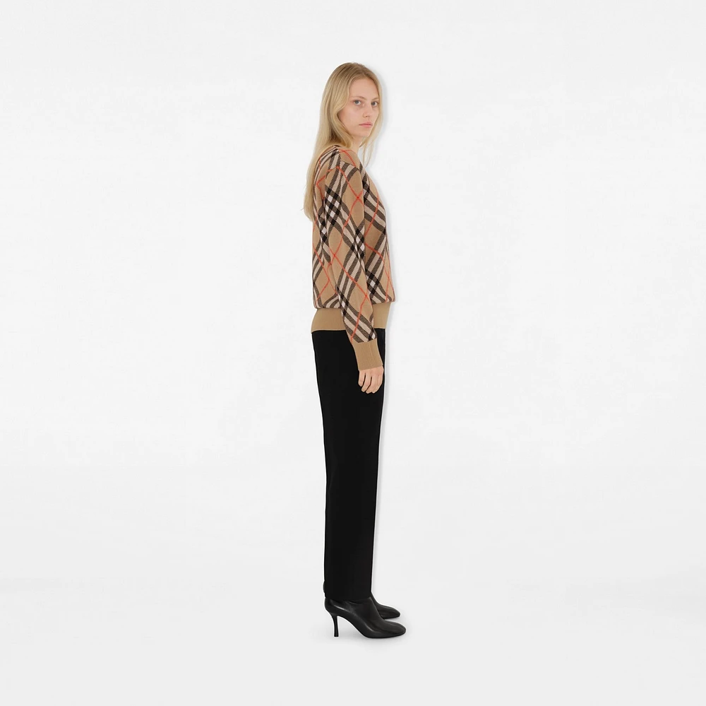 Check Wool Mohair Blend Sweater in Sand - Women, Nylon | Burberry® Official
