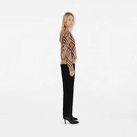 Check Wool Mohair Blend Sweater in Sand - Women, Nylon | Burberry® Official