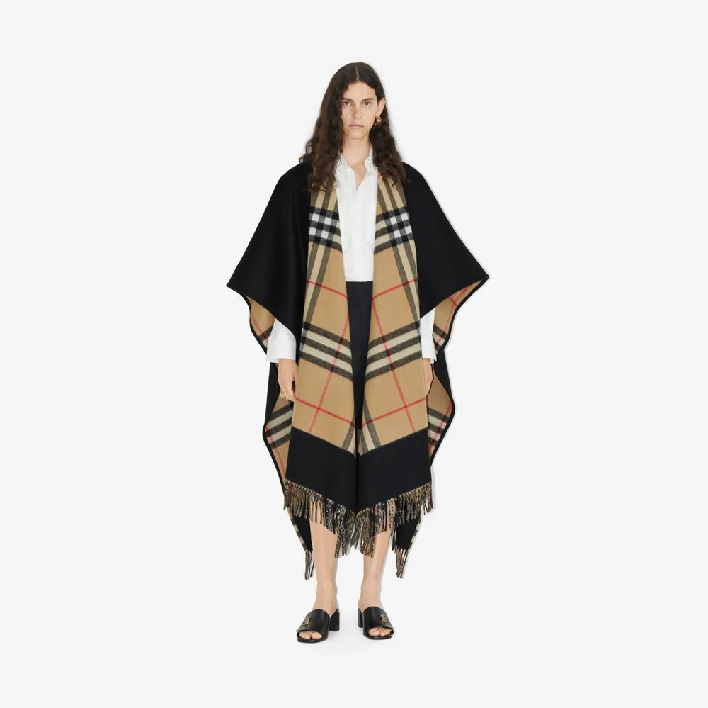 Reversible Check Wool Cashmere Cape in Black | Burberry® Official