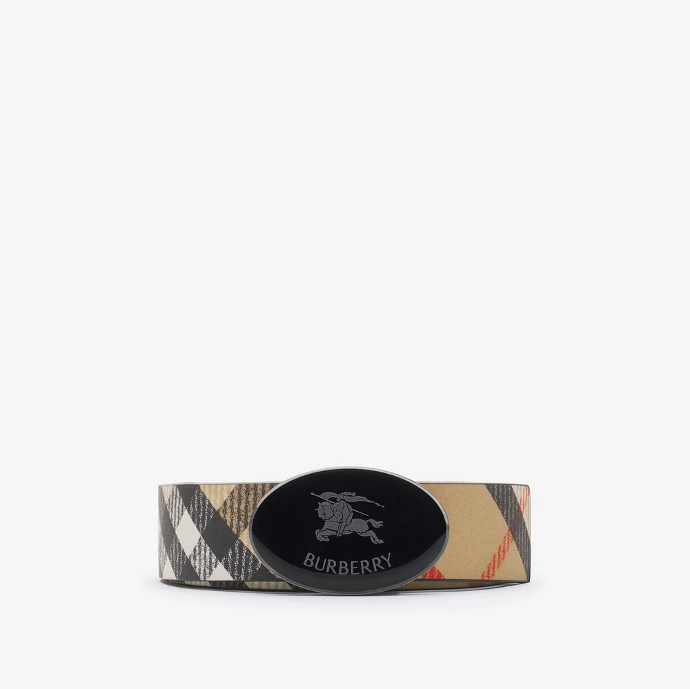 Reversible Check Oval Knight Stamp Belt in Sand/black - Men, Leather | Burberry® Official
