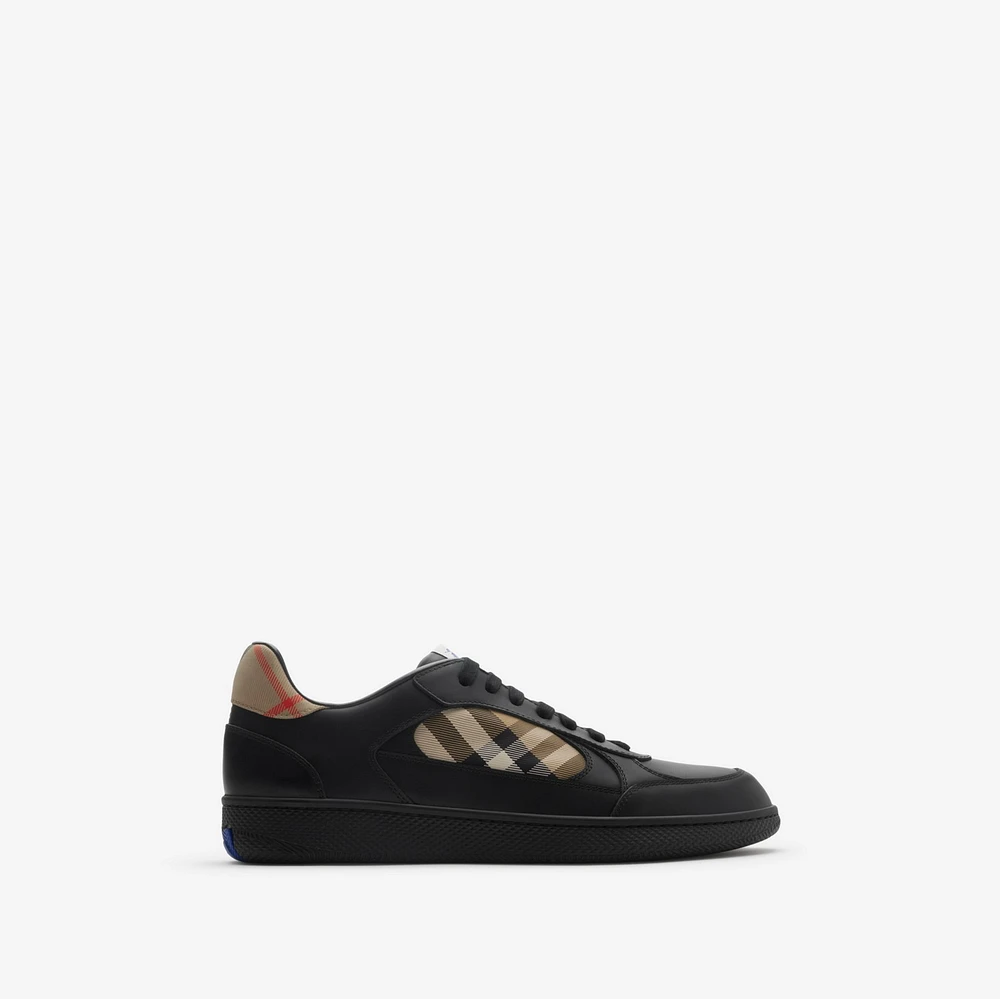 Leather and Check Terrace Sneakers in Black/sand - Women | Burberry® Official