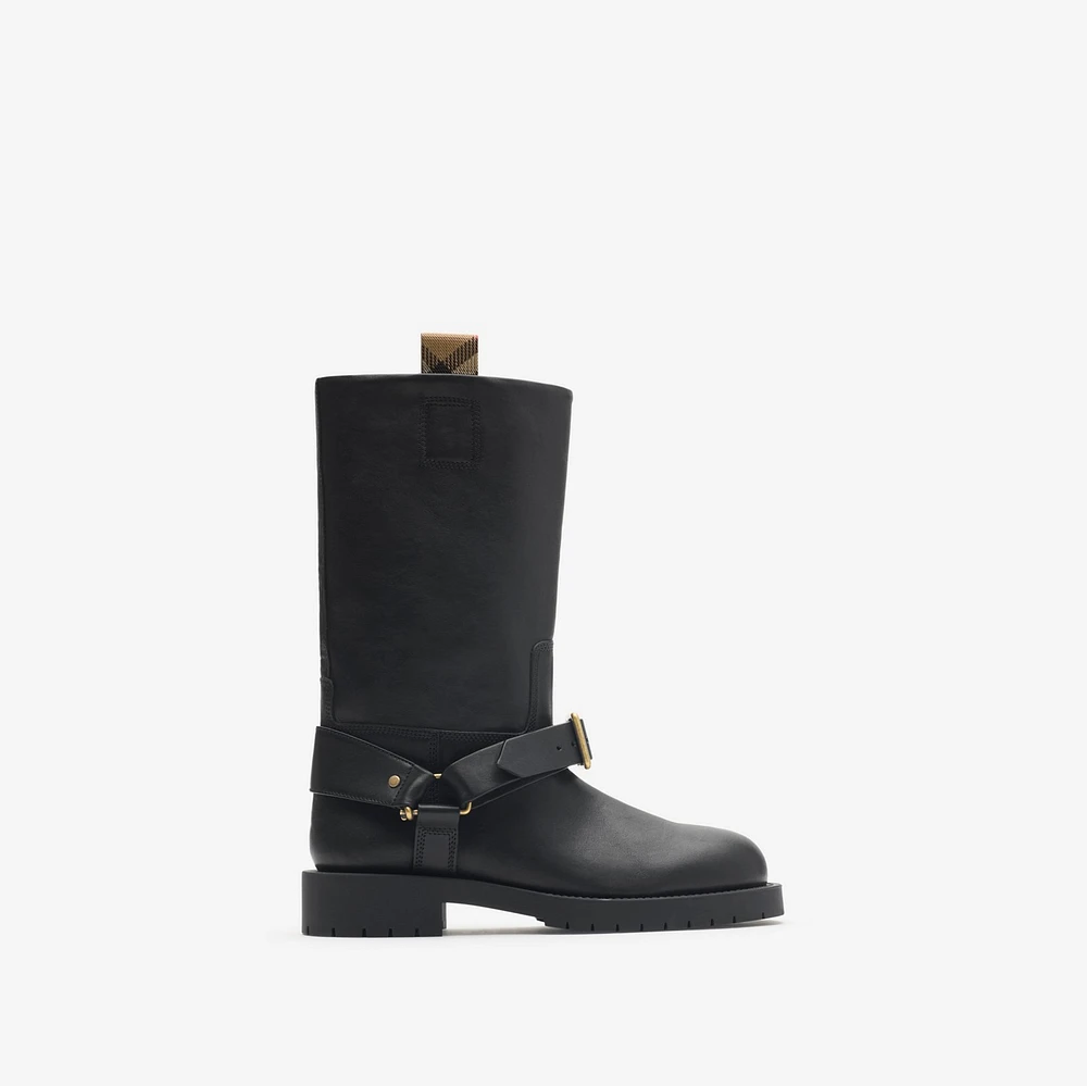 Leather Soft Saddle Low Boots in Black - Women | Burberry® Official