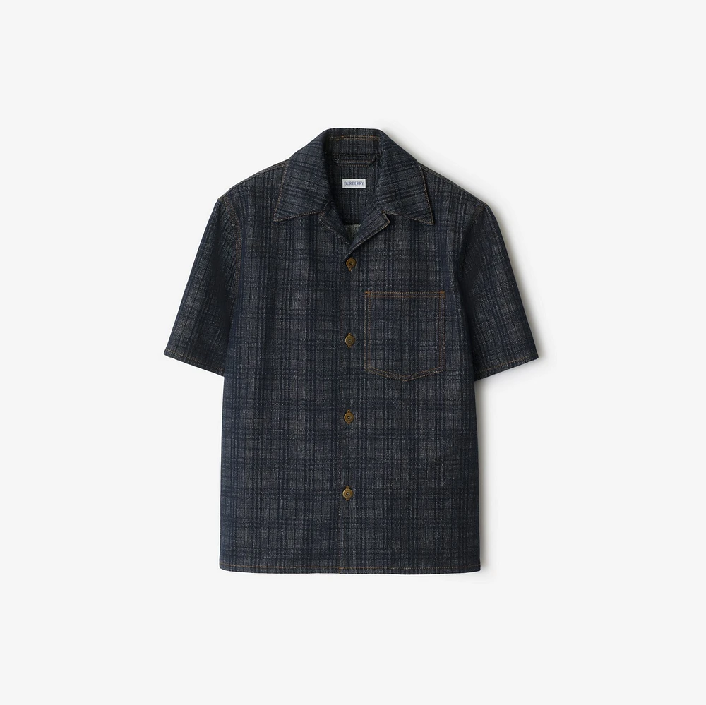 Relaxed Fit Check Denim Shirt in Indigo blue - Men | Burberry® Official