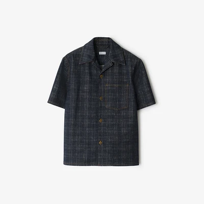 Relaxed Fit Check Denim Shirt in Indigo blue - Men | Burberry® Official
