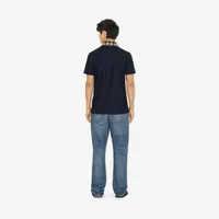 Check Collar Cotton Polo Shirt in Smoked navy - Men | Burberry® Official