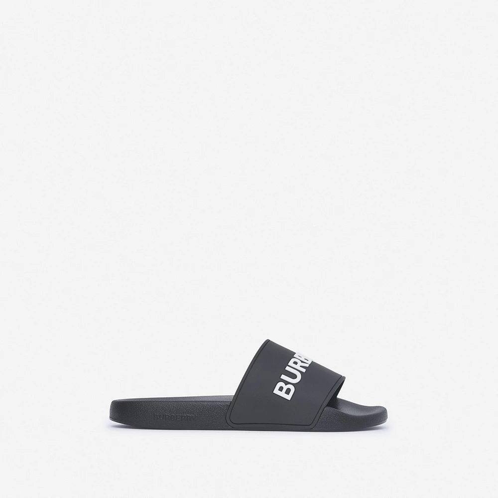 Logo Detail Two-tone Slides in Black/optic white - Women | Burberry® Official
