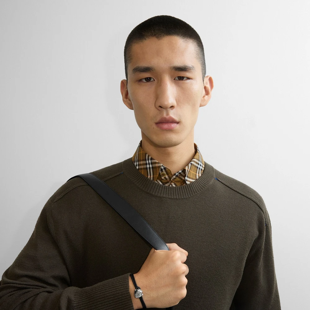 Leather B Shield Bracelet in Silver/black - Men | Burberry® Official