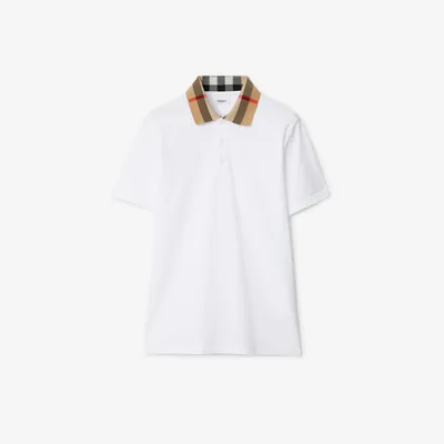 Check Collar Cotton Polo Shirt in White - Men | Burberry® Official