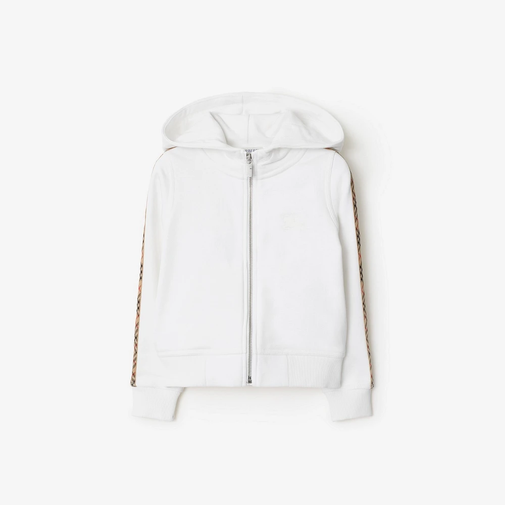 Check Trim Cotton Zip Hoodie in White | Burberry® Official