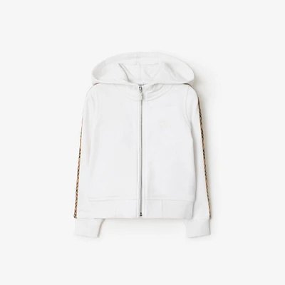 Check Trim Cotton Zip Hoodie in White | Burberry® Official