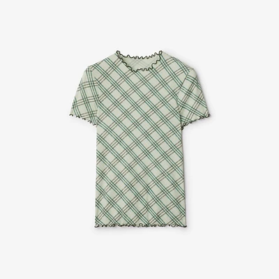 Check Stretch Cotton T-shirt in Breeze - Women | Burberry® Official