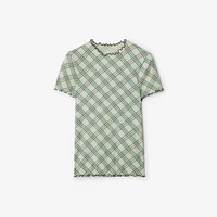 Check Stretch Cotton T-shirt in Breeze - Women | Burberry® Official