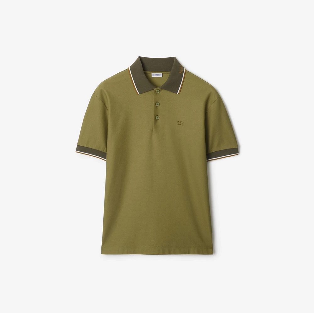 Logo Collar Cotton Polo Shirt in Estate green - Men | Burberry® Official