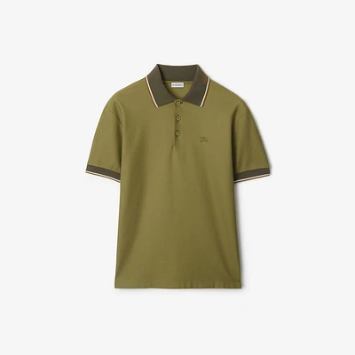 Logo Collar Cotton Polo Shirt in Estate green - Men | Burberry® Official