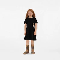Check Label Cotton Dress in Black | Burberry® Official