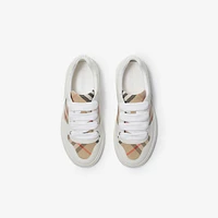 Check Cotton and Leather Sneakers in Sand - Children | Burberry® Official