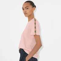 Check Trim Cotton T-shirt in Bouquet - Women | Burberry® Official
