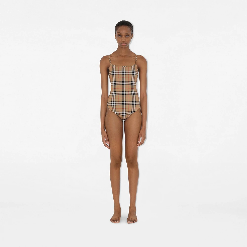 Check Swimsuit in Archive beige Yellow - Women, Nylon | Burberry® Official