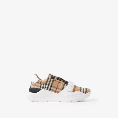 Check, Suede and Leather Sneakers in Archive beige - Men | Burberry® Official