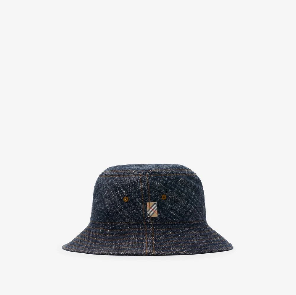 Check Denim Bucket Hat in Indigo - Men | Burberry® Official