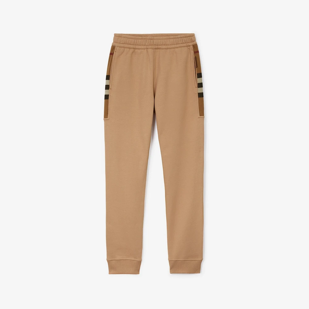 Check Panel Cotton Blend Jogging Pants in Camel - Men | Burberry® Official