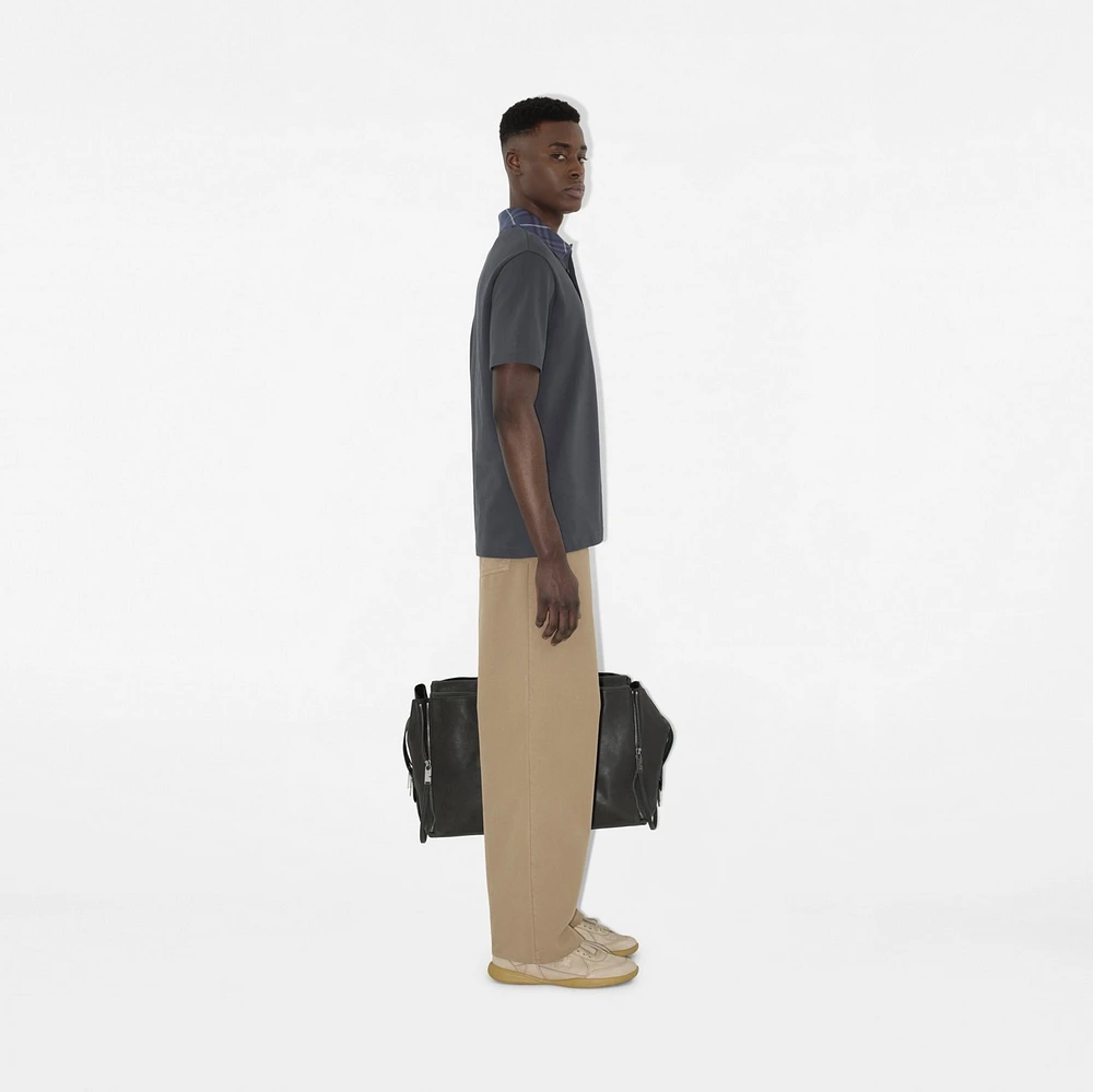 Check Collar Cotton Polo Shirt in Magnet - Men | Burberry® Official