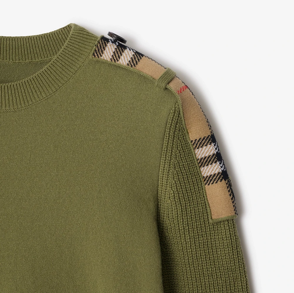 Check Epaulette Wool Cashmere Blend Sweater in Wreath - Women | Burberry® Official