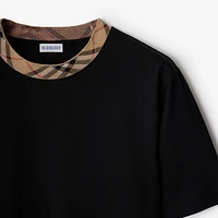 Check Trim Cotton T-shirt in Black - Men | Burberry® Official