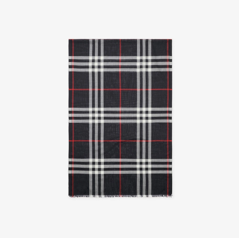Check Wool Silk Scarf in Navy | Burberry® Official