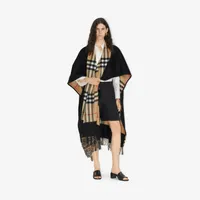 Reversible Check Wool Cashmere Cape in Black | Burberry® Official