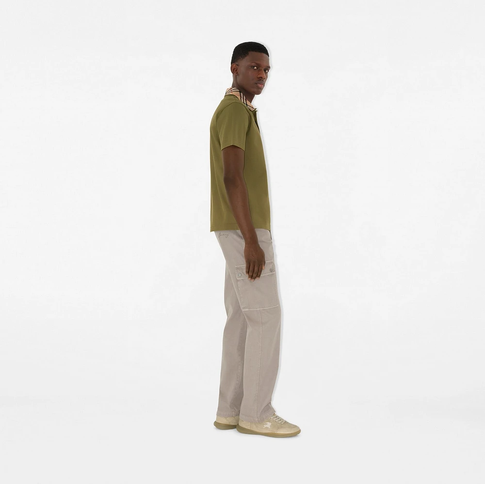 Check Collar Cotton Polo Shirt in Estate green - Men | Burberry® Official