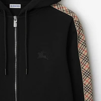 Check Trim Cotton Zip Hoodie in Black - Men | Burberry® Official
