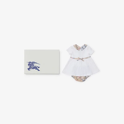 Stretch Cotton Dress with Bloomers in White - Children | Burberry® Official