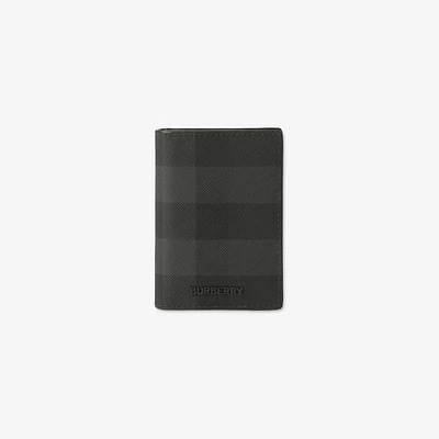 Check Folding Card Case in Charcoal - Men