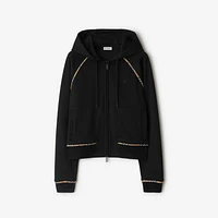 Check Trim Cotton Blend Zip Hoodie in Black - Women | Burberry® Official
