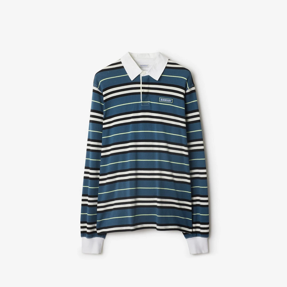 Long-sleeve Striped Cotton Polo Shirt in Anchor - Men | Burberry® Official