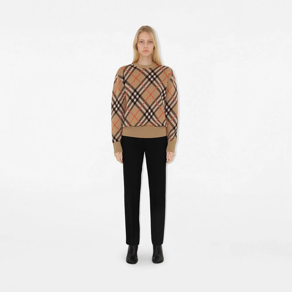 Check Wool Mohair Blend Sweater in Sand - Women, Nylon | Burberry® Official