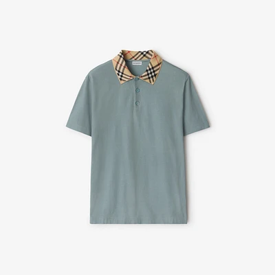 Check Collar Cotton Polo Shirt in Gale grey - Men | Burberry® Official
