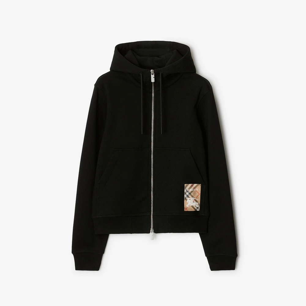 Check Label Cotton Zip Hoodie in Black - Women | Burberry® Official