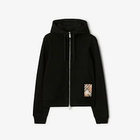 Check Label Cotton Zip Hoodie in Black - Women | Burberry® Official